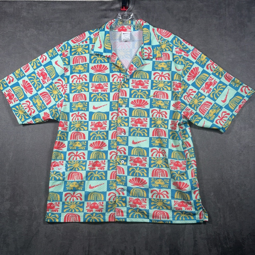 Nike Dri-FIT Mesh Hawaiian Resort Camp Button Up Shirt DV0041-446 Mens Large